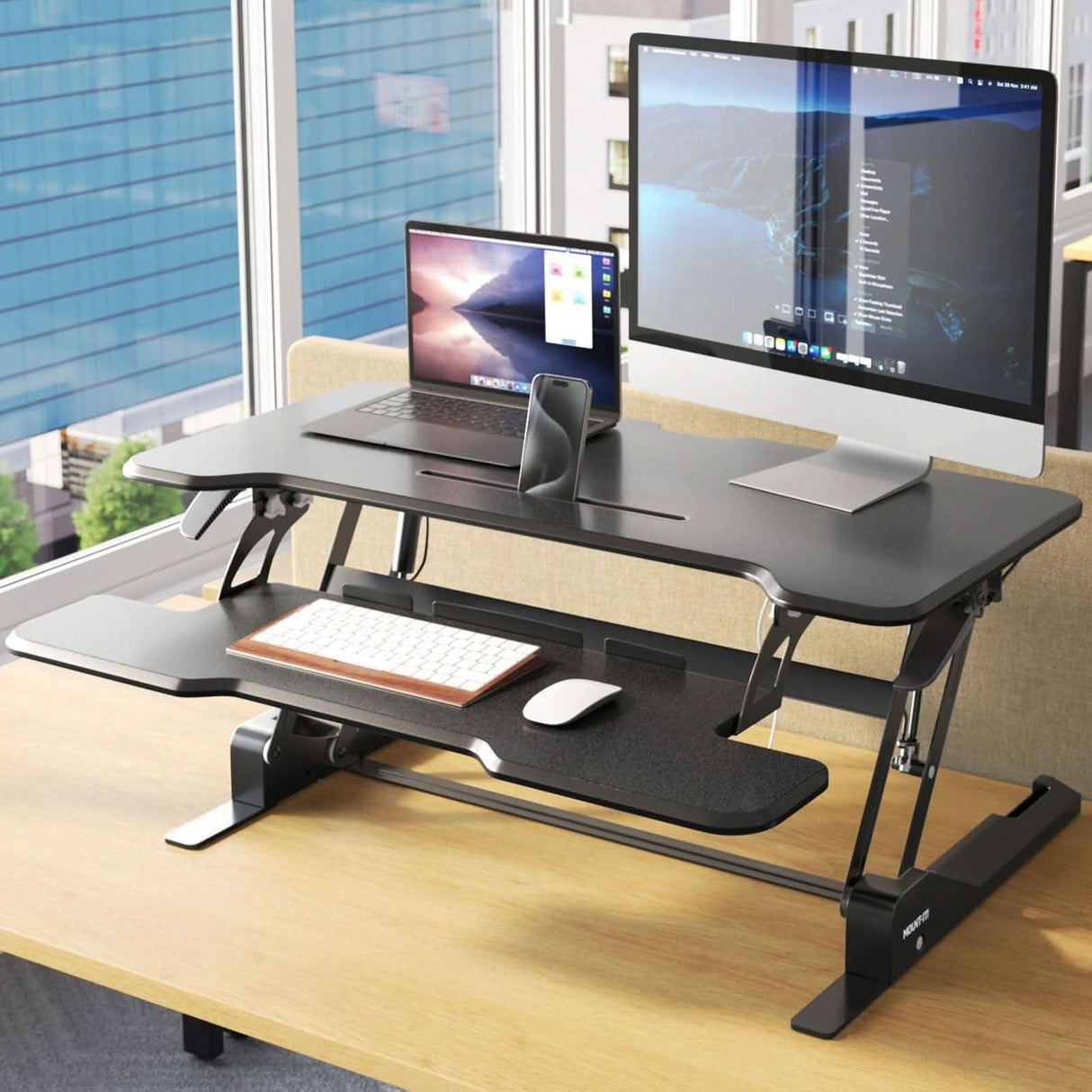 Standing Desk Converter with 38" Desktop Desk Converters - Standing Desk Converter with 38" Desktop - Mount-It! -