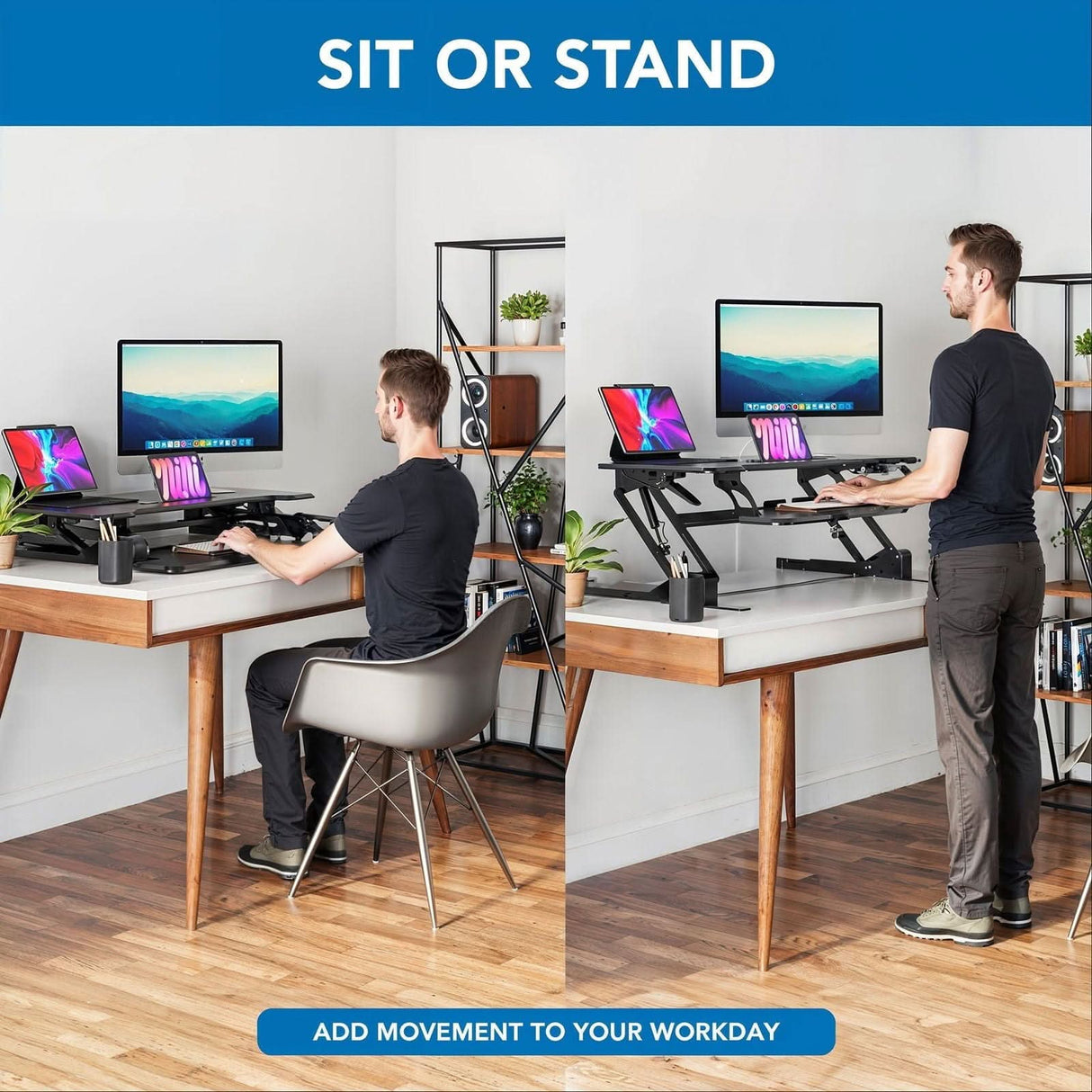 Standing Desk Converter with 38" Desktop Desk Converters - Standing Desk Converter with 38" Desktop - Mount-It! -