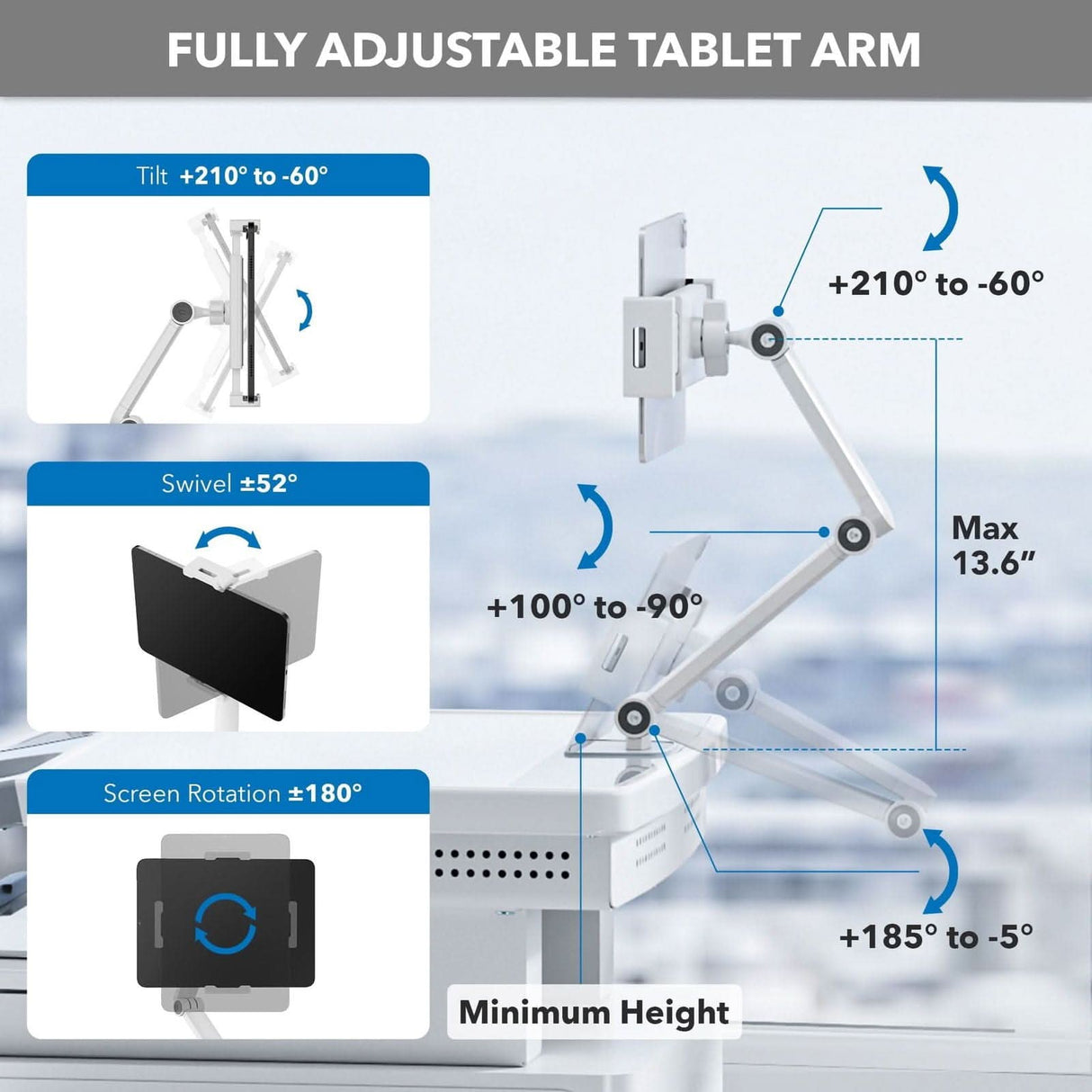 Tablet Arm for MedHub Mobile Workstations Tablet Mount - Tablet Arm for MedHub Mobile Workstations - Mount-It! - MI-16008