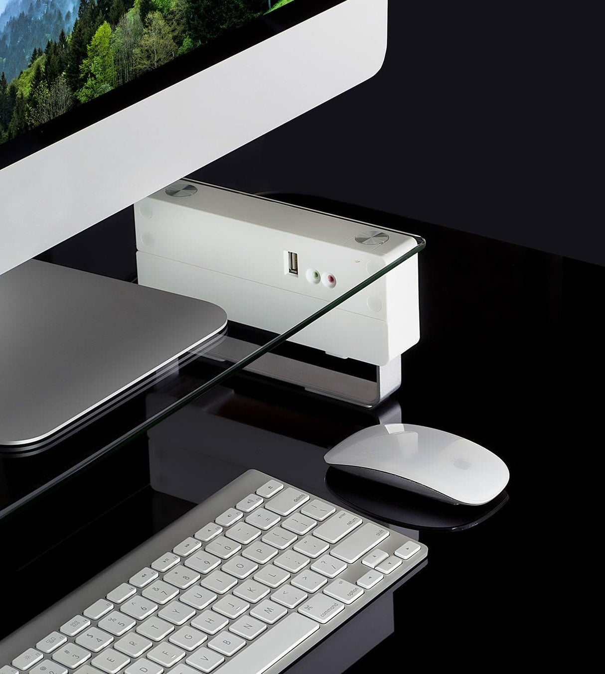 Tempered Glass Monitor Stand with USB Monitor Risers - Tempered Glass & Aluminum Monitor Stand with USB - Mount-It! - MI-7265