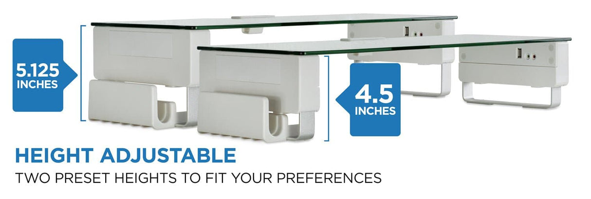 Tempered Glass Monitor Stand with USB Monitor Risers - Tempered Glass & Aluminum Monitor Stand with USB - Mount-It! - MI-7265
