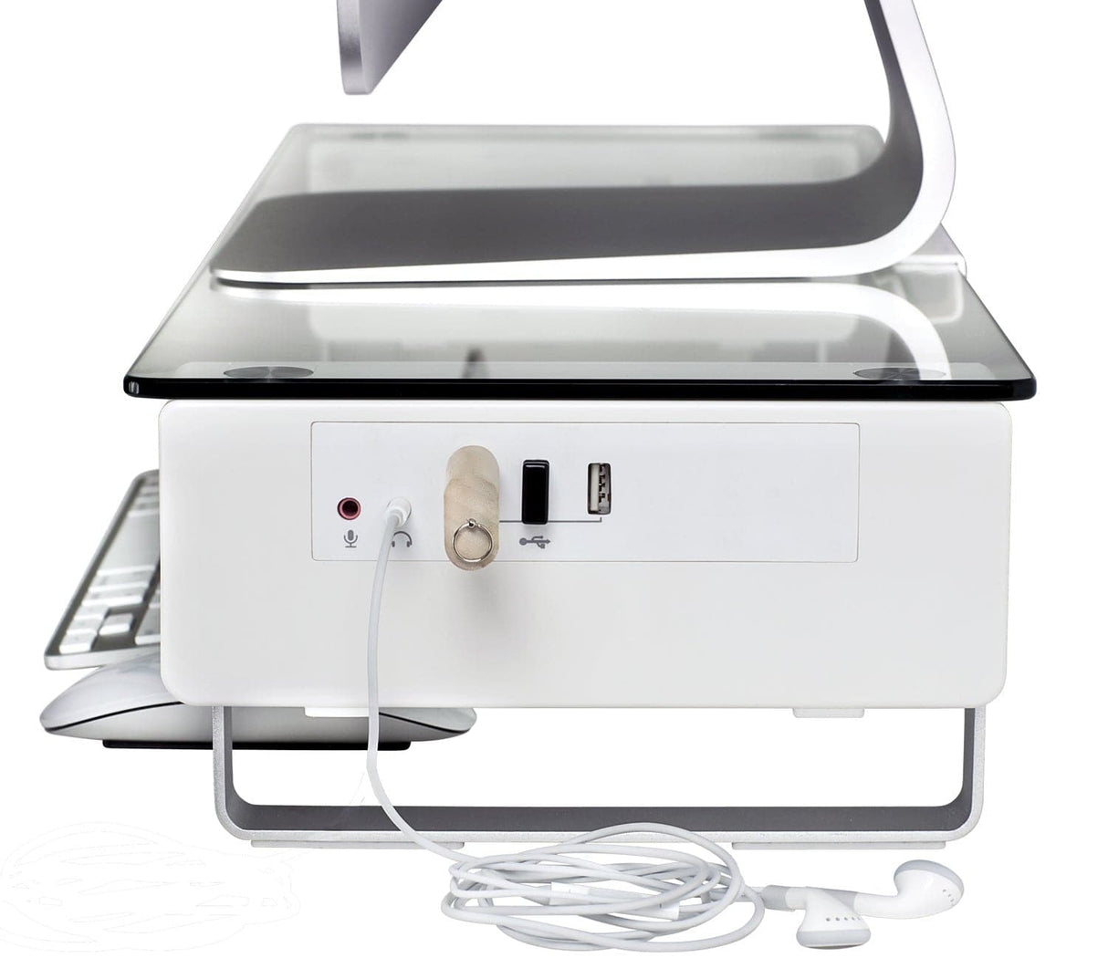 Tempered Glass Monitor Stand with USB Monitor Risers - Tempered Glass & Aluminum Monitor Stand with USB - Mount-It! - MI-7265