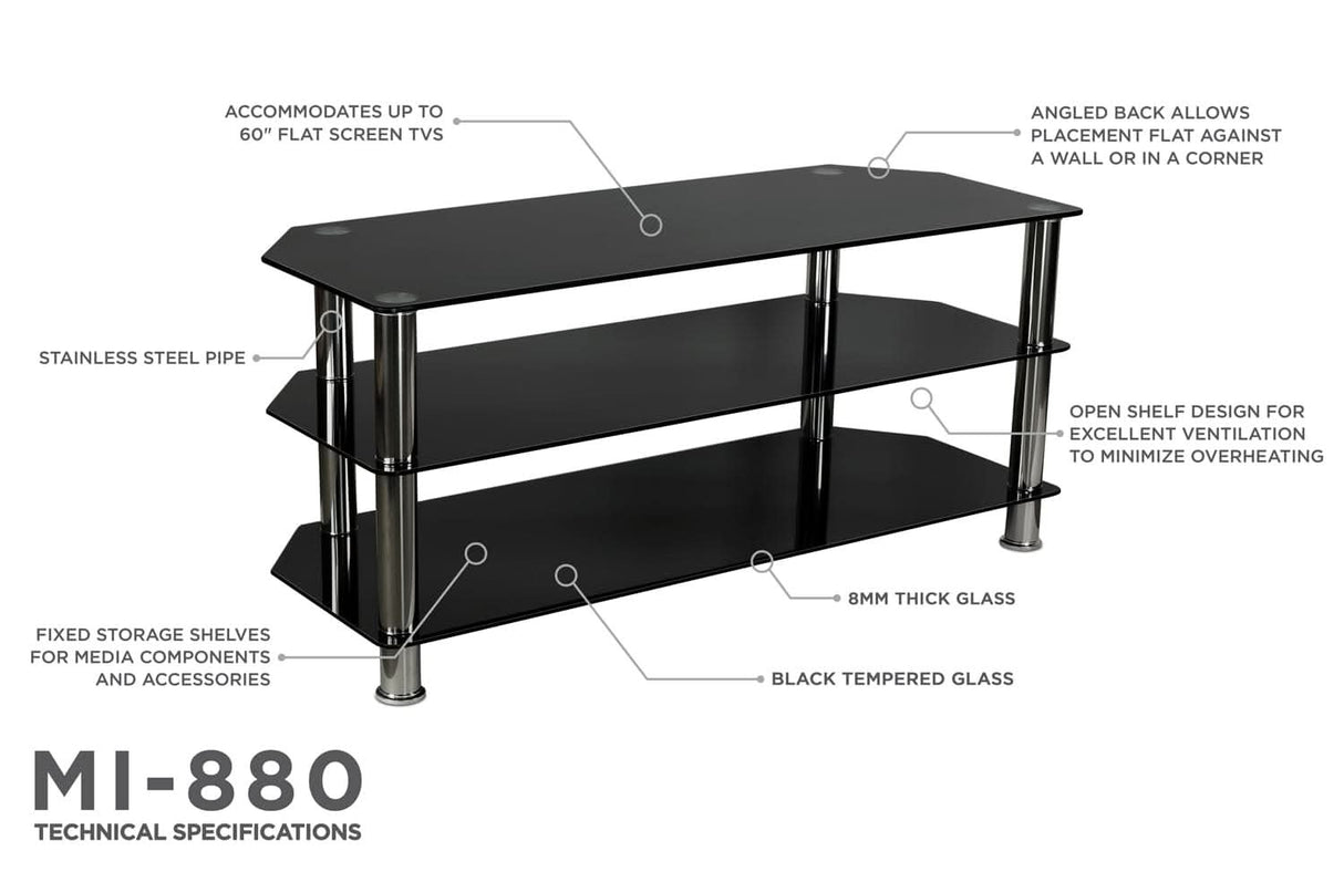 Three Tempered Glass Shelf TV Stand TV Stand - Three Tempered Glass Shelf TV Stand - Mount-It! - MI-880