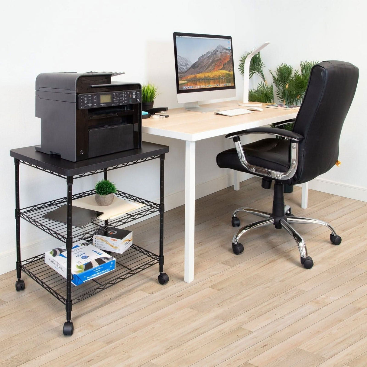 Three-Tier Large Printer Cart with Wheels Printer Stand - Three-Tier Large Printer Cart with Wheels - Mount-It! - MI-7856