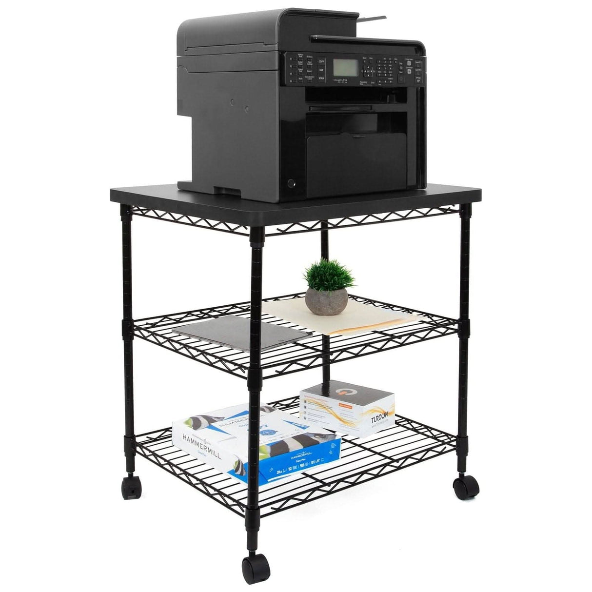 Three-Tier Large Printer Cart with Wheels Printer Stand - Three-Tier Large Printer Cart with Wheels - Mount-It! - MI-7856