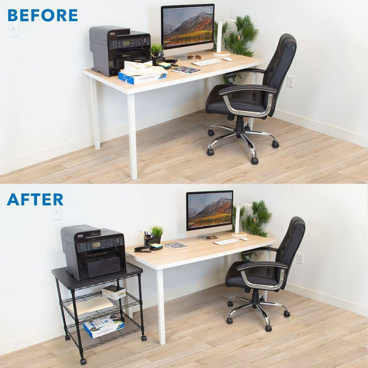 Three-Tier Large Printer Cart with Wheels Printer Stand - Three-Tier Large Printer Cart with Wheels - Mount-It! - MI-7856