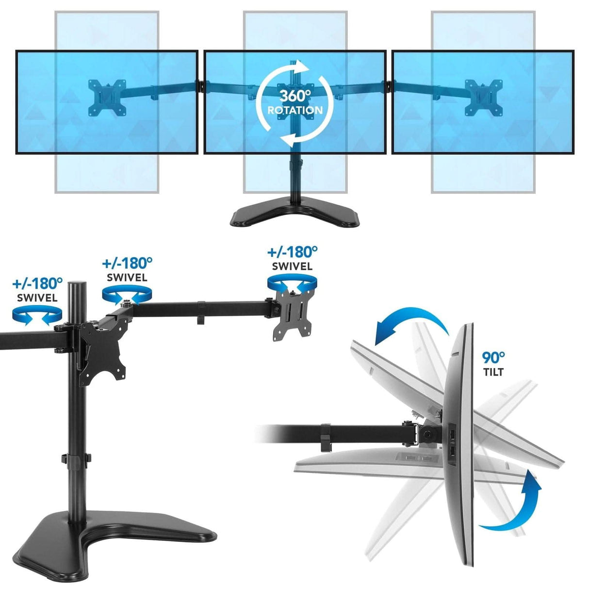 Triple Monitor Stand for Screens up to 27" Monitor Stands - Triple Monitor Stand for Screens up to 27" - Mount-It! - MI-2789XL