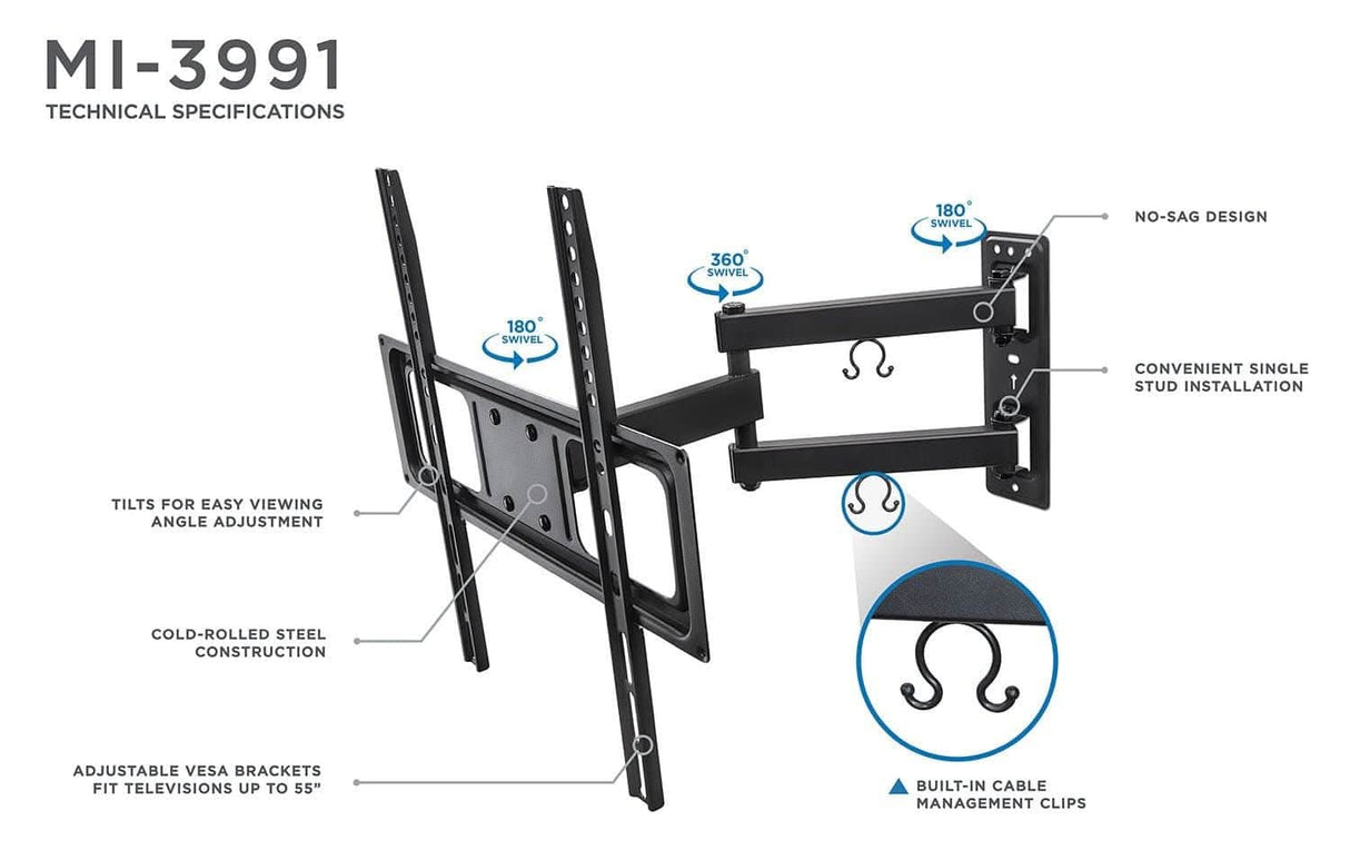 TV Wall Mount with Full Motion Articulating Arm TV Mount - TV Wall Mount with Full Motion Articulating Arm - Mount-It! - MI-3991B
