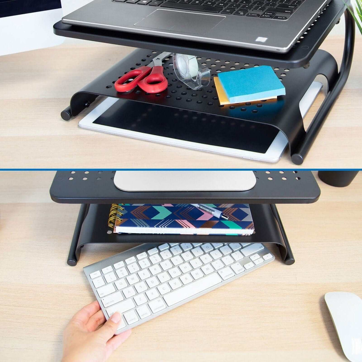 Two Tier Monitor Stand with Shelf Monitor Risers - Two Tier Monitor Stand with Shelf - Mount-It! - MI-7361