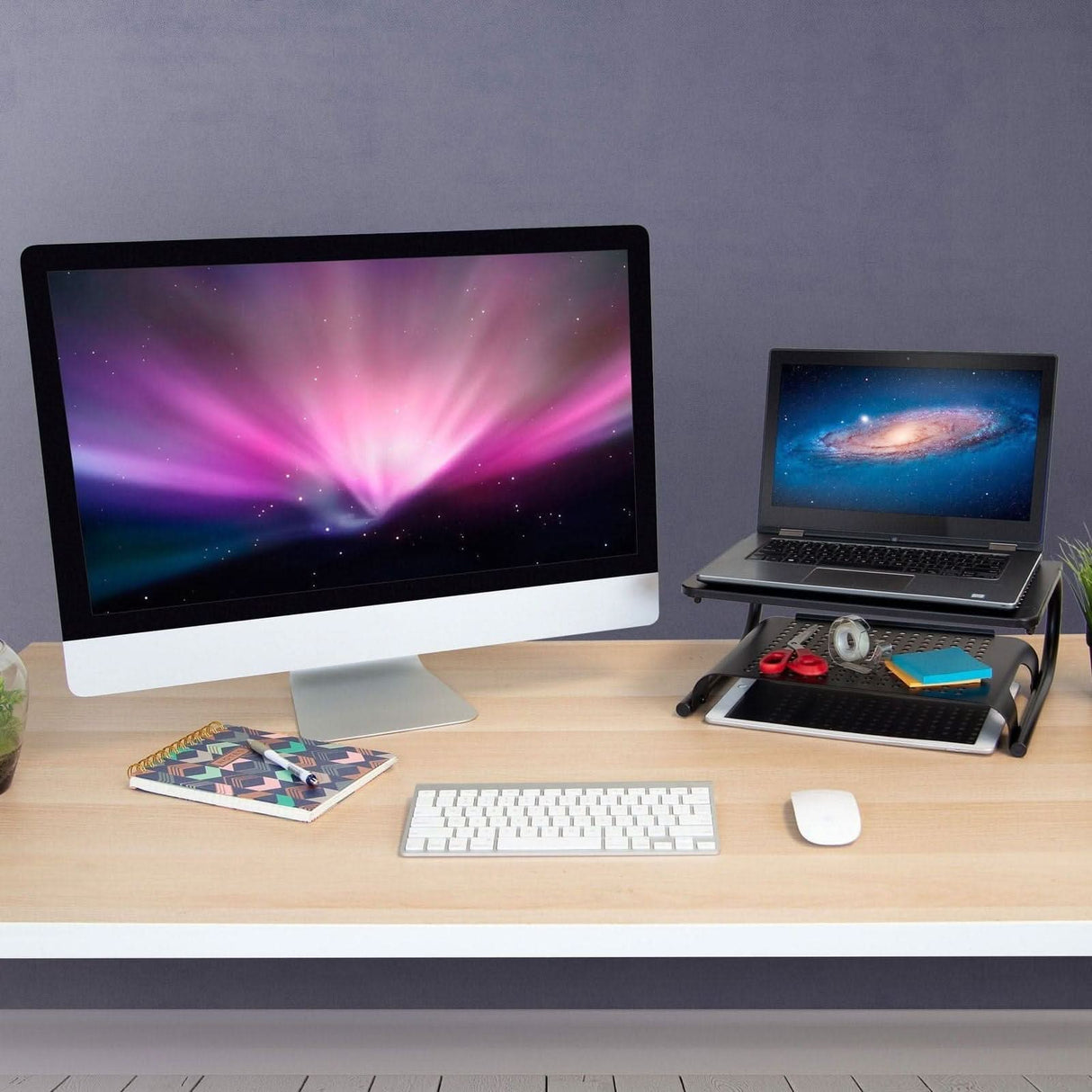 Two Tier Monitor Stand with Shelf Monitor Risers - Two Tier Monitor Stand with Shelf - Mount-It! - MI-7361