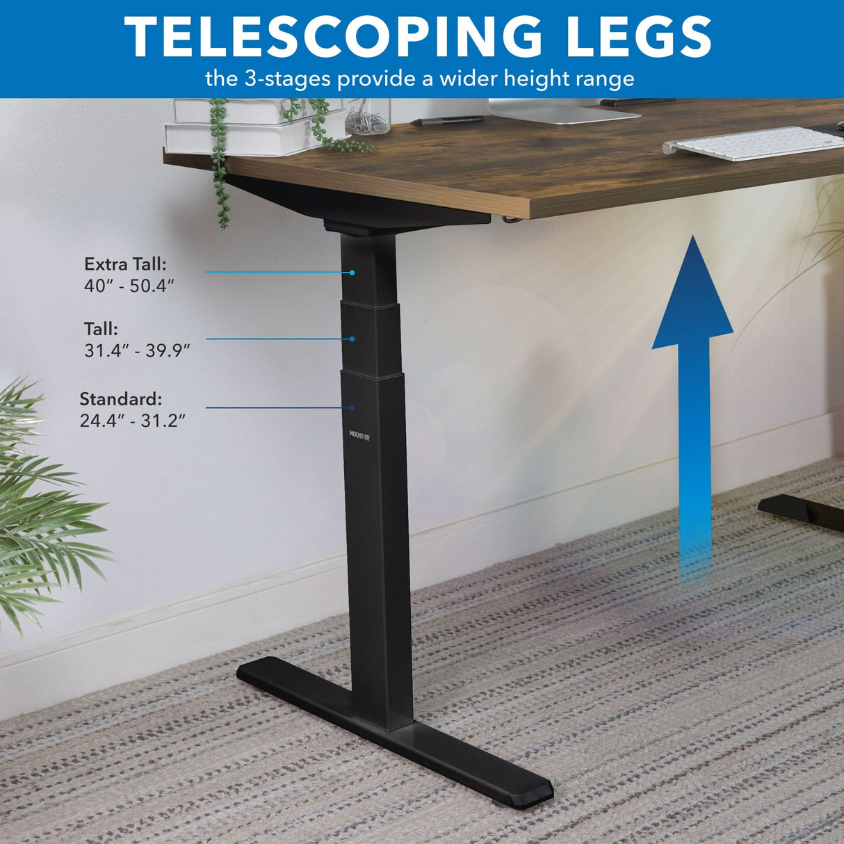 Ultimate Dual Motor Electric Standing Desk with 55" Tabletop Standing Desk - Ultimate Dual Motor Electric Standing Desk with 55" Tabletop - Black Base - Mount-It! -