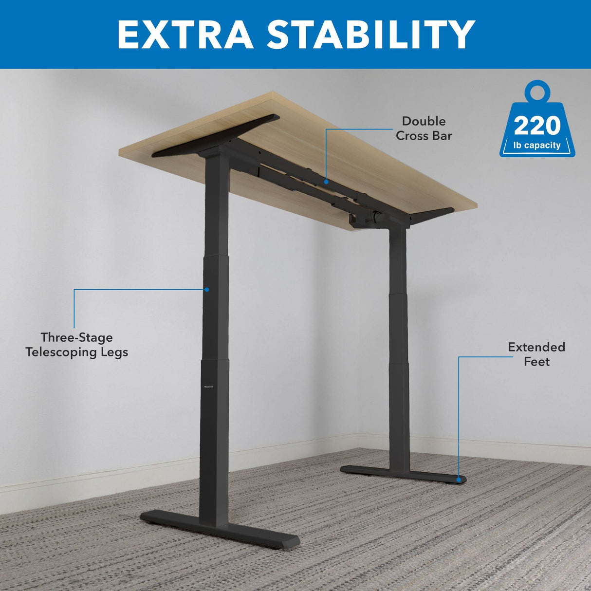 Ultimate Dual Motor Electric Standing Desk with 55" Tabletop Standing Desk - Ultimate Dual Motor Electric Standing Desk with 55" Tabletop - Black Base - Mount-It! -