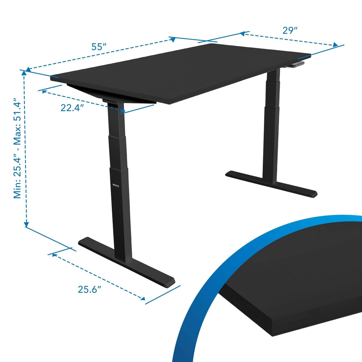 Ultimate Dual Motor Electric Standing Desk with 55" Tabletop Standing Desk - Ultimate Dual Motor Electric Standing Desk with 55" Tabletop - Black Base - Mount-It! -