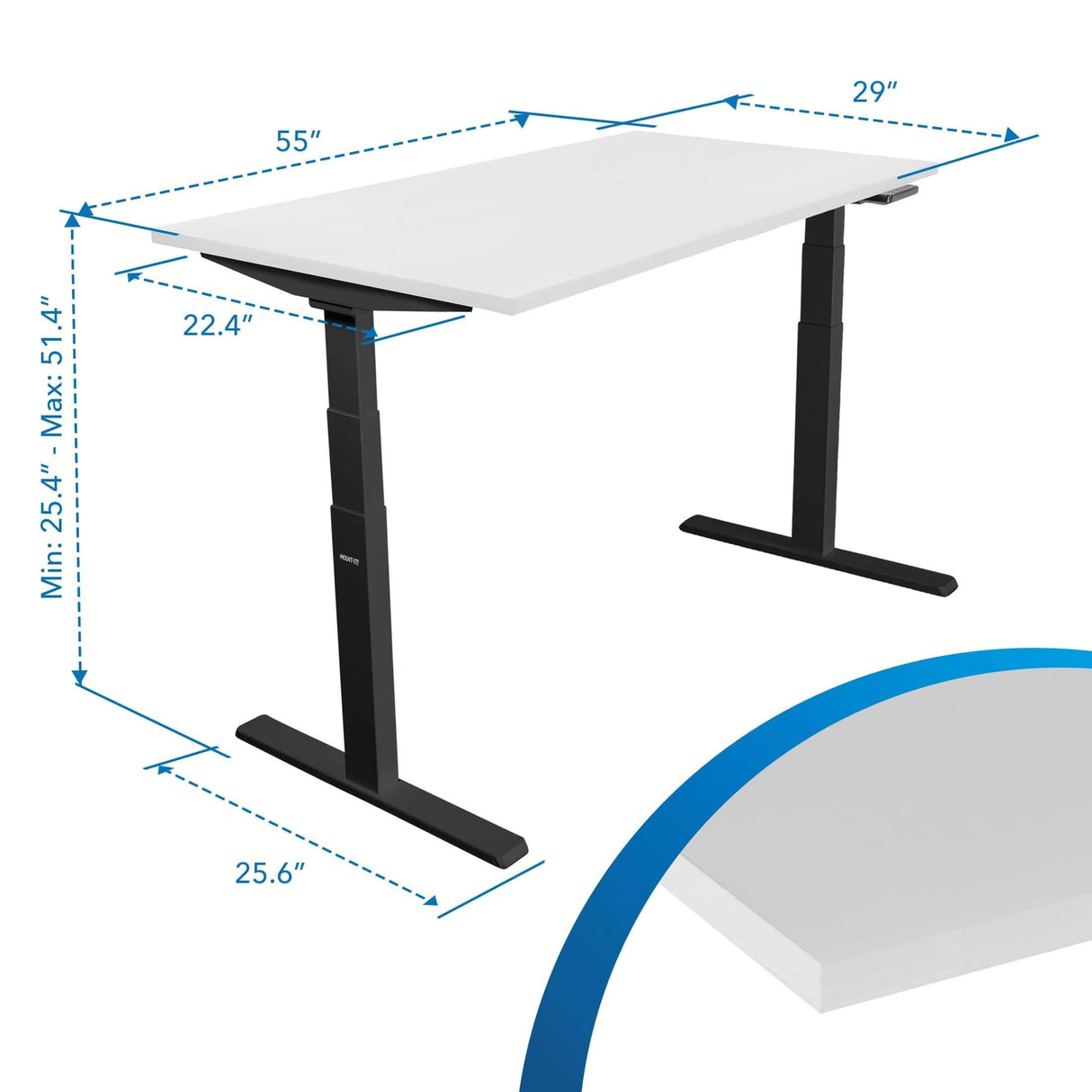 Ultimate Dual Motor Electric Standing Desk with 55" Tabletop Standing Desk - Ultimate Dual Motor Electric Standing Desk with 55" Tabletop - Black Base - Mount-It! -