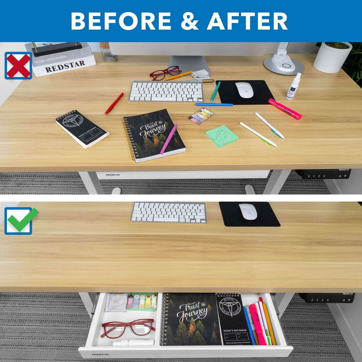 Under Desk Drawer - Shallow Desk Accessories - Under Desk Drawer - Shallow - Mount-It! -