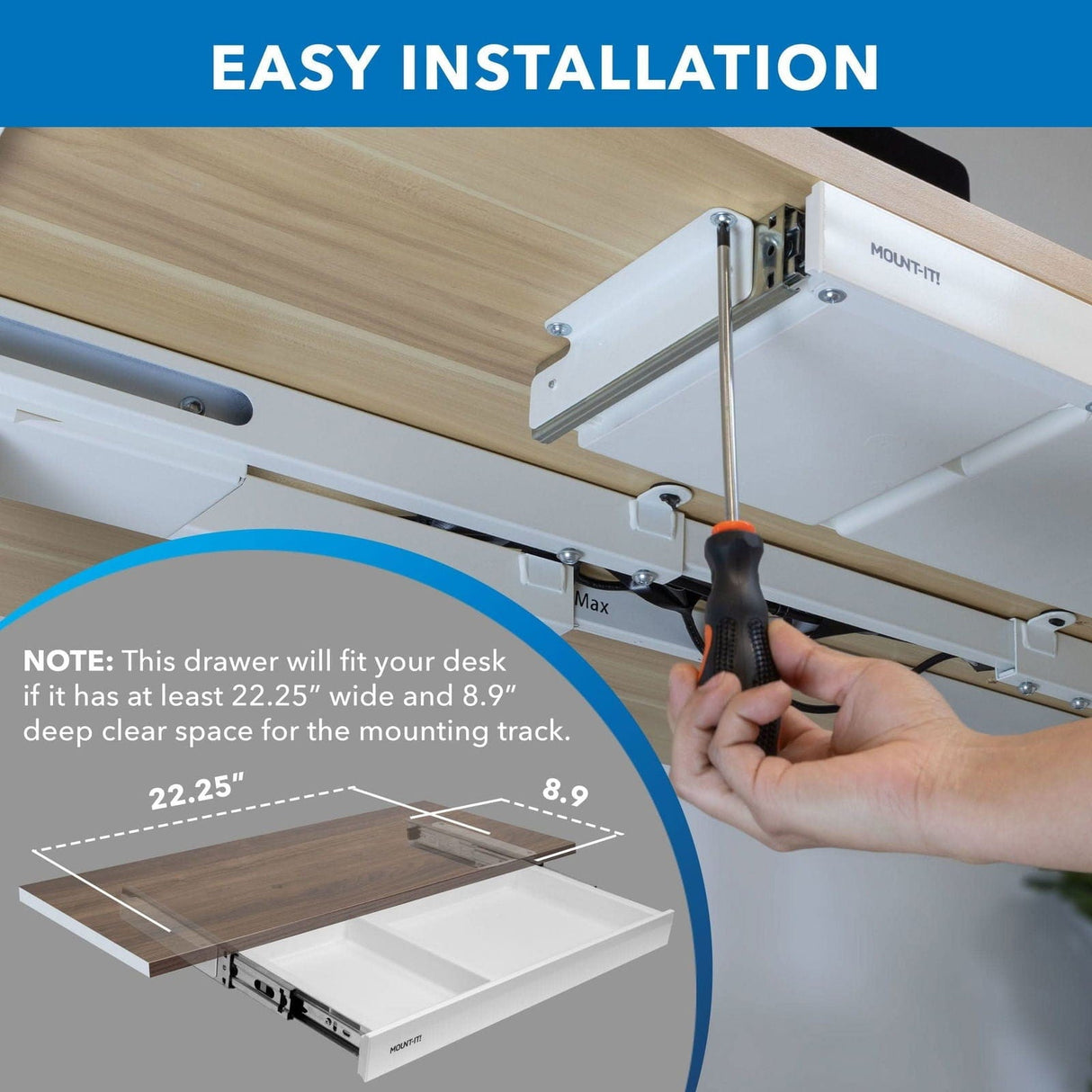 Under Desk Drawer - Shallow Desk Accessories - Under Desk Drawer - Shallow - Mount-It! -