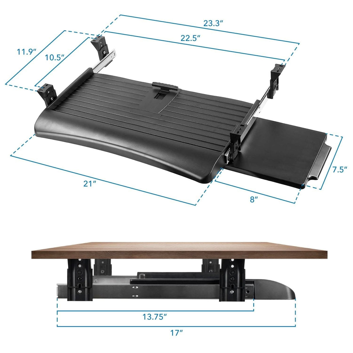 Under Desk Keyboard Drawer with Mouse Platform Keyboard Trays/Mounts - Under Desk Keyboard Drawer with Mouse Platform - Mount-It! - MI-7136