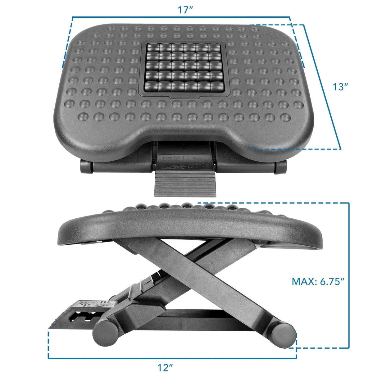 Under Desk Office Footrest with 3-Level Height Adjustment and Rolling Massaging Surface | 17 x 13 Inches Footrests - Under Desk Office Footrest with 3-Level Height Adjustment and Rolling Massaging Surface | 17 x 13 Inches - Mount-It! - MI-7809