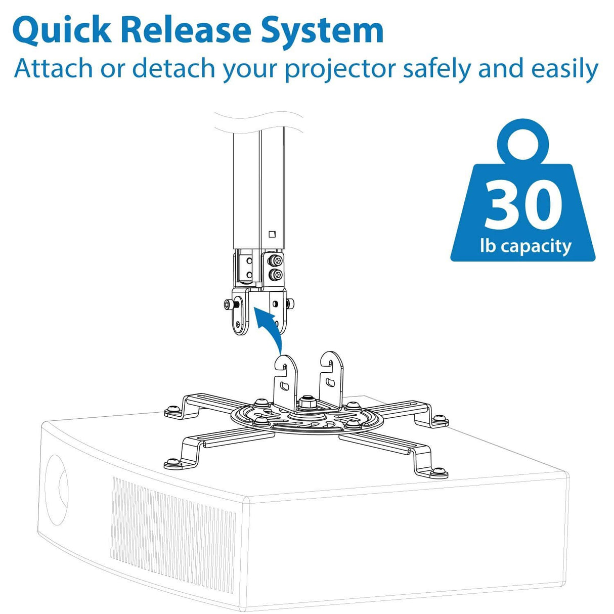 Universal Projector Ceiling Mount - 15" to 22.8" Height Adjustment Projector Mount - Universal Projector Ceiling Mount - 15" to 22.8" Height Adjustment - Mount-It! - MI-606B
