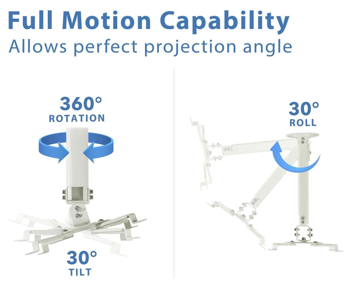 Universal Projector Ceiling Mount - 15" to 22.8" Height Adjustment Projector Mount - Universal Projector Ceiling Mount - White - Mount-It! - MI-606B