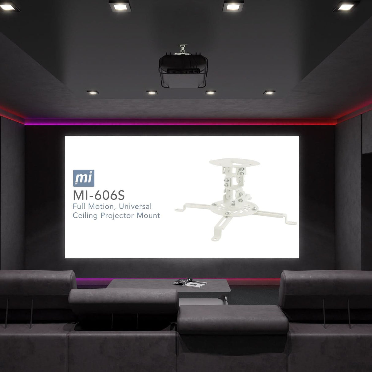 Universal Projector Ceiling Mount - White Projector Mount - Universal Projector Ceiling Mount - White - Mount-It! - MI-606S