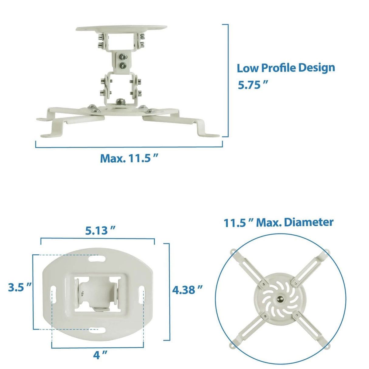 Universal Projector Ceiling Mount - White Projector Mount - Universal Projector Ceiling Mount - White - Mount-It! - MI-606S