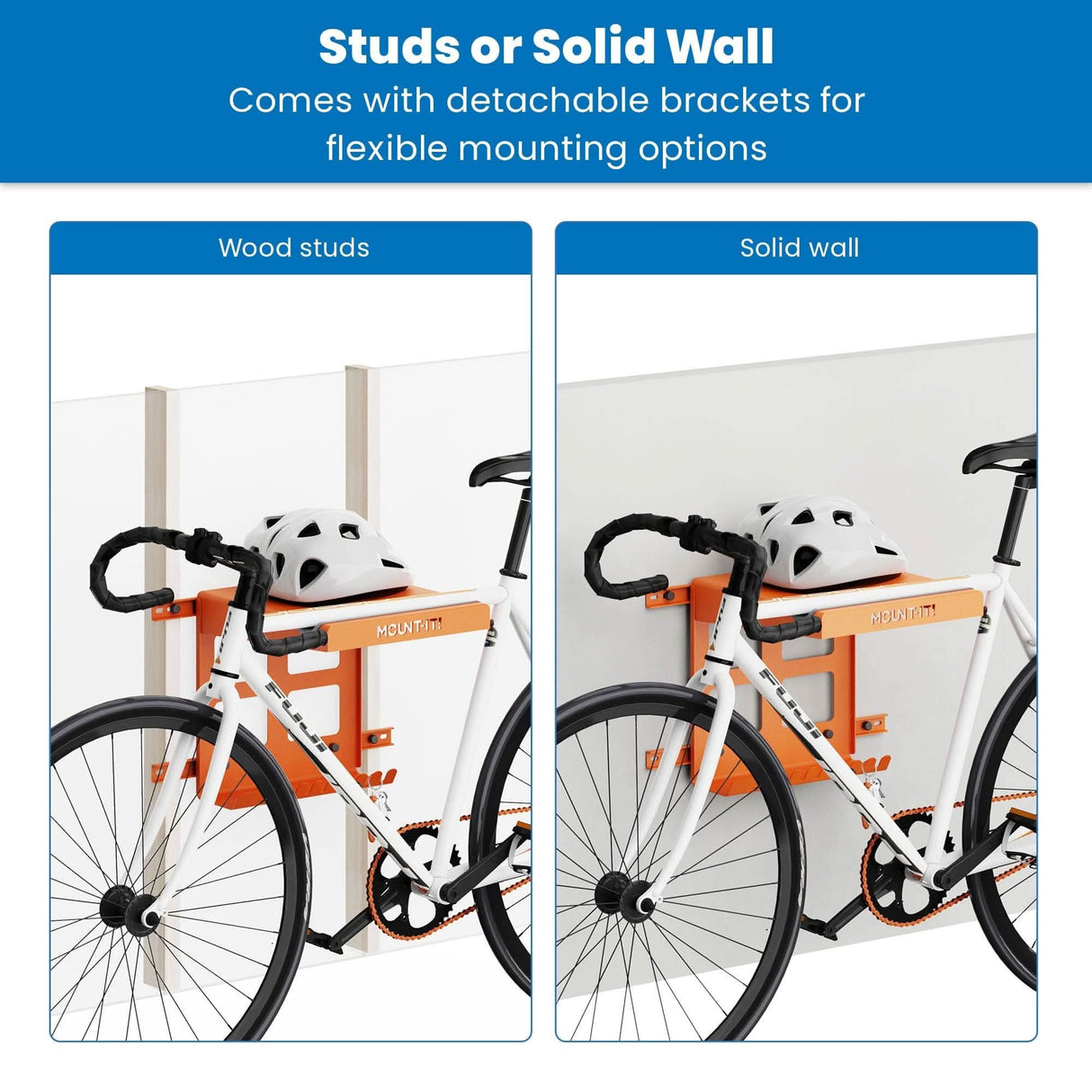 Bike Wall Mount with Shelf and Hooks Bicycle Mount - WheelsUp Series Bike Wall Mount with Shelf and Hooks - Mount-It! -