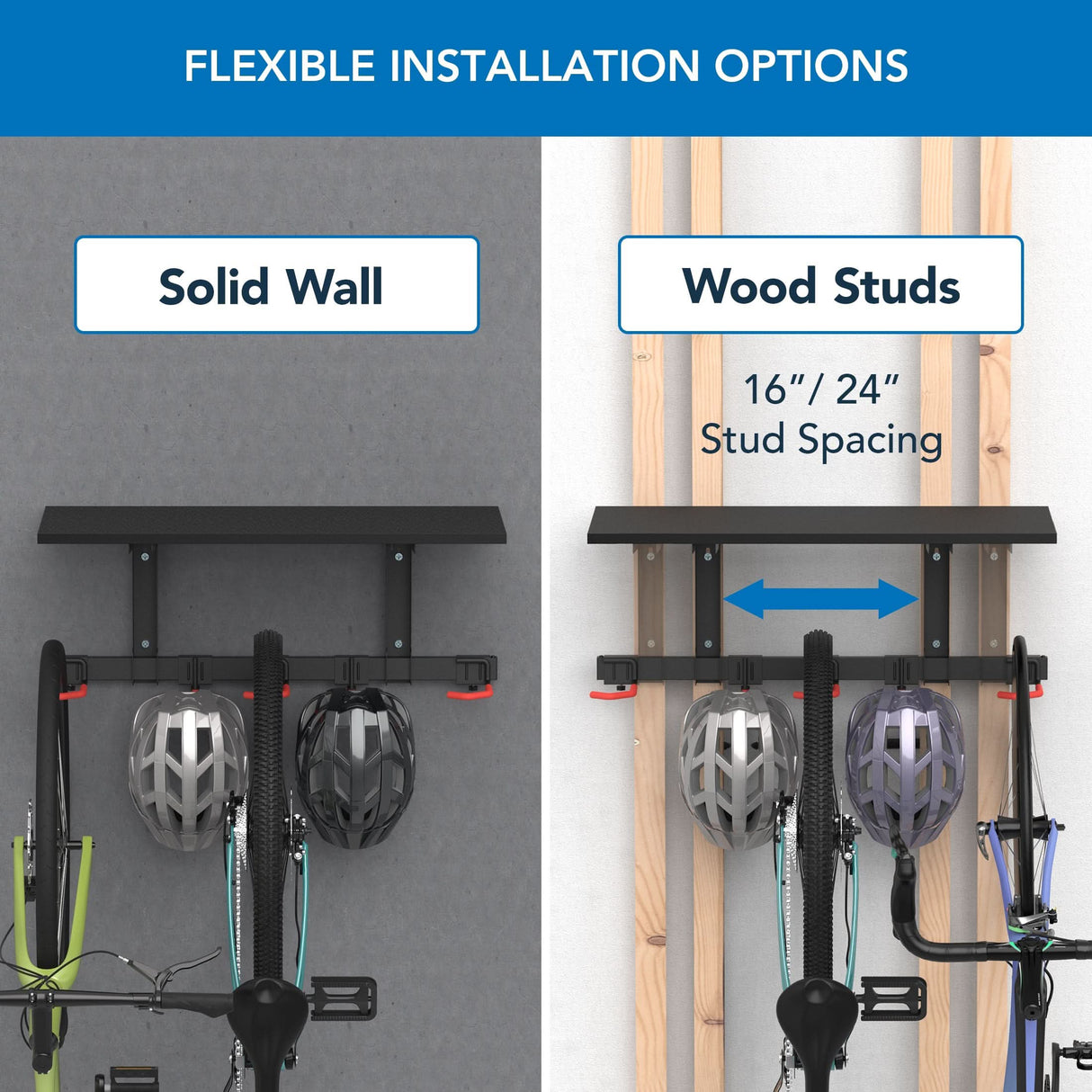 Bike Wall Mount with Shelf for 3 Bikes Bicycle Mount - WheelsUp Series Bike Wall Mount with Shelf for 3 Bikes - Mount-It! - MI-9023