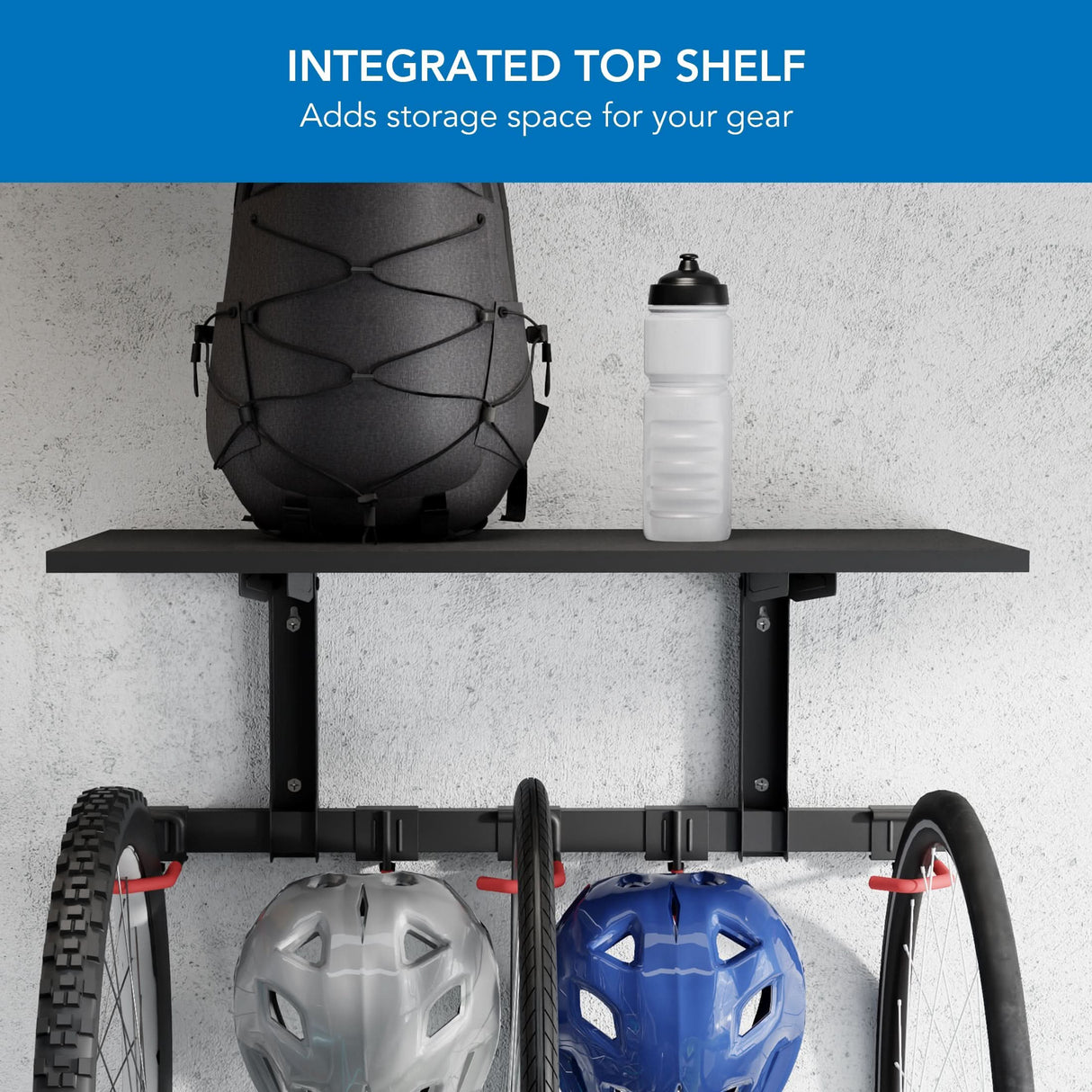 Bike Wall Mount with Shelf for 3 Bikes Bicycle Mount - WheelsUp Series Bike Wall Mount with Shelf for 3 Bikes - Mount-It! - MI-9023