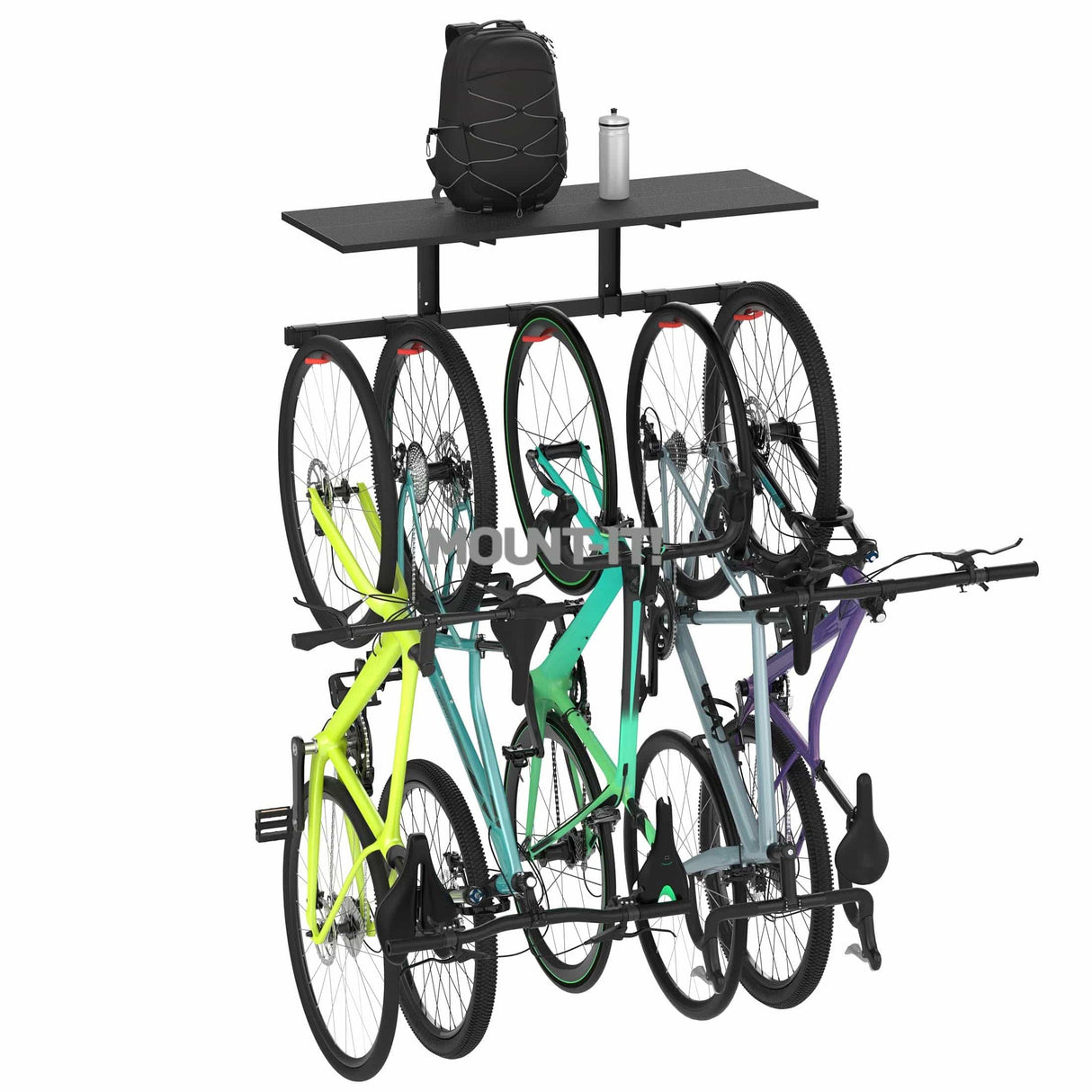 Bike Wall Mount with Shelf for 5 Bikes Bicycle Mount - WheelsUp Series Bike Wall Mount with Shelf for 5 Bikes - Mount-It! - MI-9024