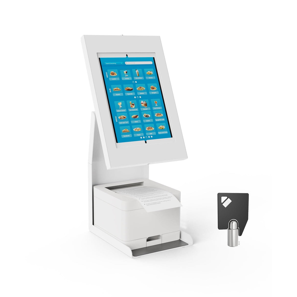 Anti-Theft Tablet Kiosk with Printer Shelf White Tablet Stand - Anti-Theft Tablet Kiosk with Printer Shelf - Mount-It! - MI-3883W_G10