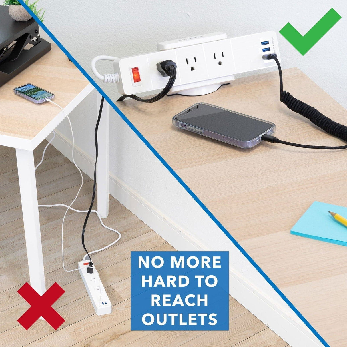Desktop Power Strip White Cable Management - Desktop Power Strip - Mount-It! - MI-7281