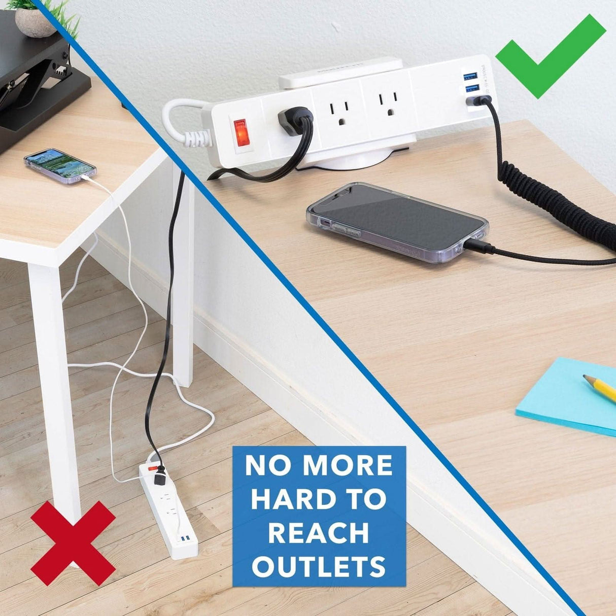 Desktop Power Strip White Cable Management - Desktop Power Strip - Mount-It! - MI-7281