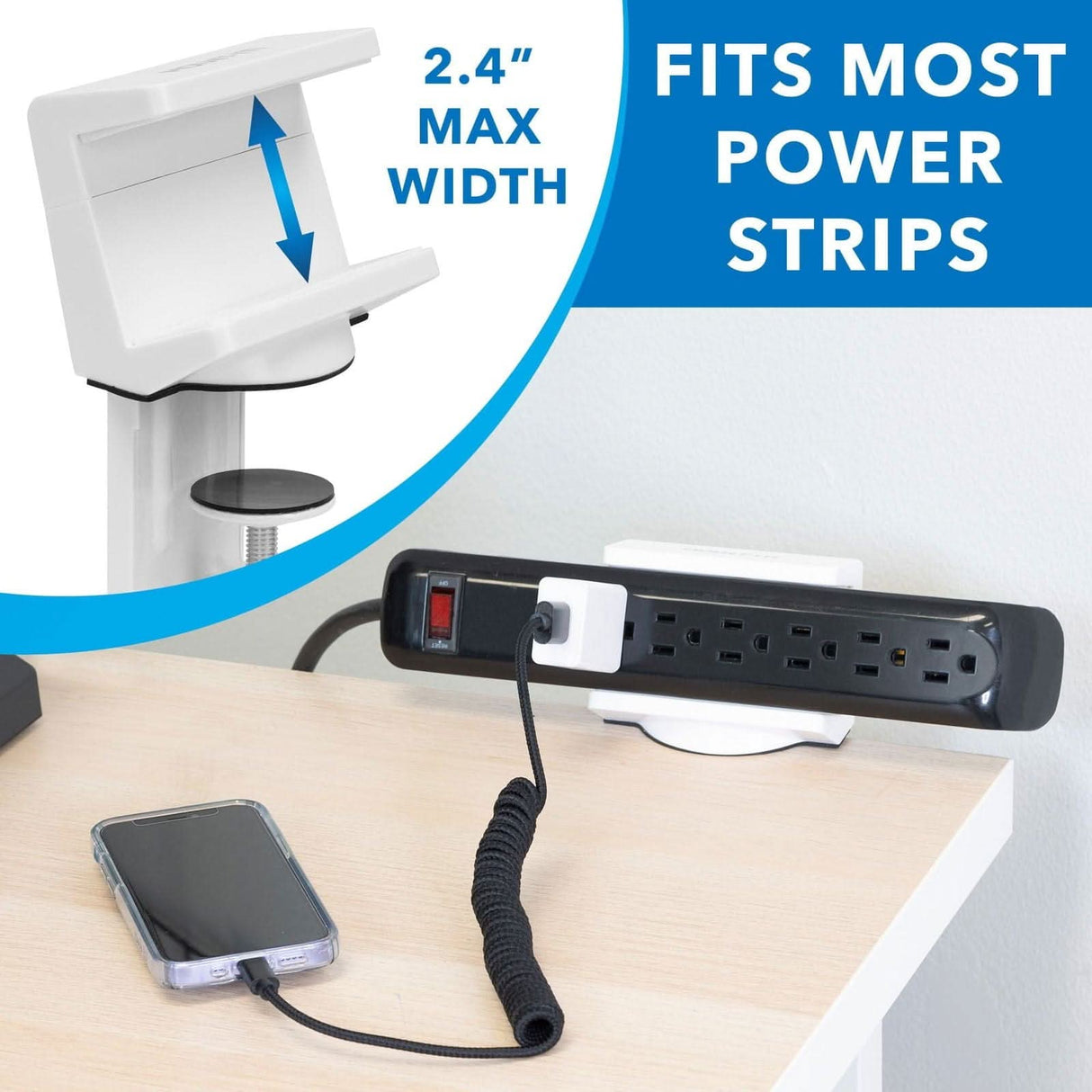 Desktop Power Strip White Cable Management - Desktop Power Strip - Mount-It! - MI-7281