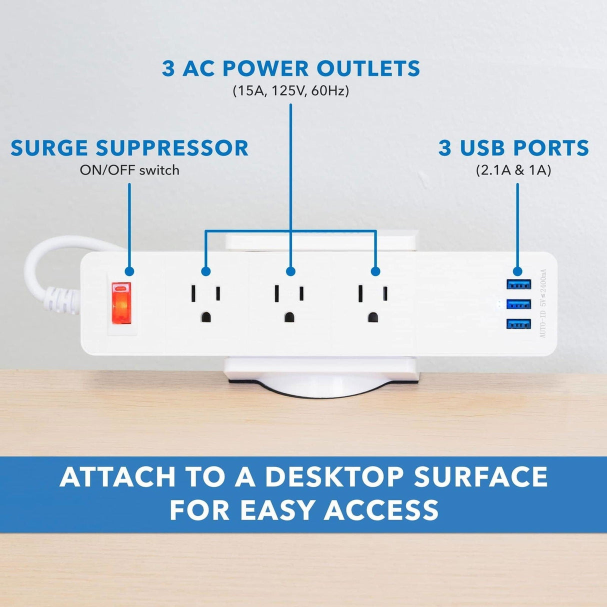 Desktop Power Strip White Cable Management - Desktop Power Strip - Mount-It! - MI-7281