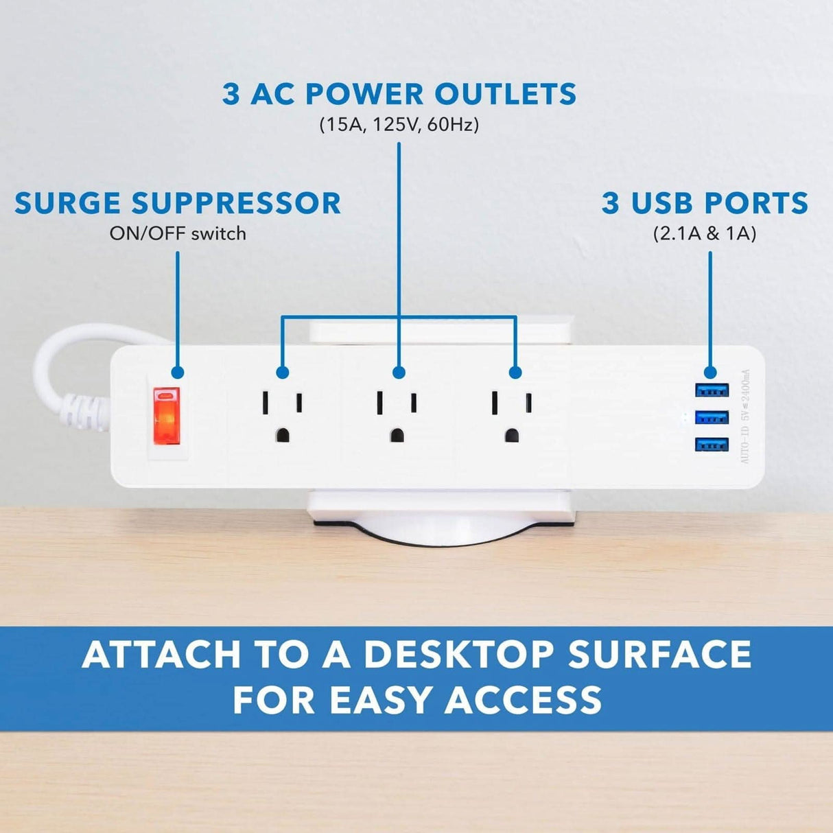 Desktop Power Strip White Cable Management - Desktop Power Strip - Mount-It! - MI-7281