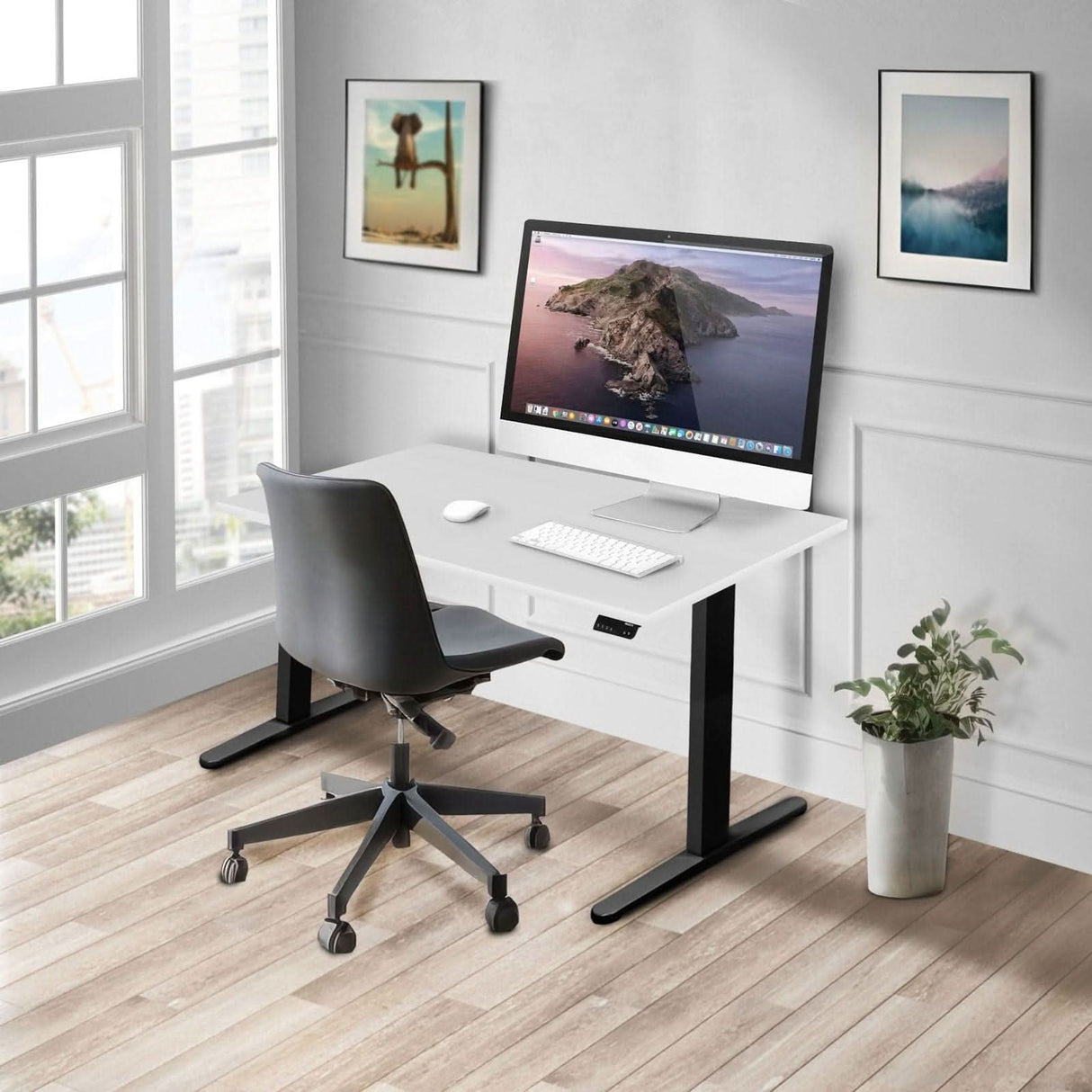 Dual Motor Electric Standing Desk with 48" Tabletop White Standing Desk - Dual Motor Electric Standing Desk with 48" Tabletop - Black Base - Mount-It! - MI-18120