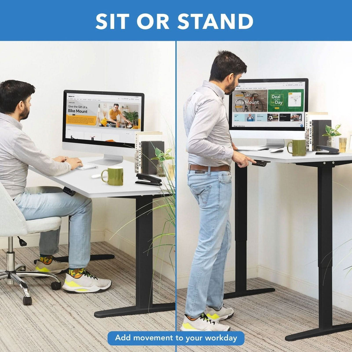 Dual Motor Electric Standing Desk with 48" Tabletop White Standing Desk - Dual Motor Electric Standing Desk with 48" Tabletop - Black Base - Mount-It! - MI-18120