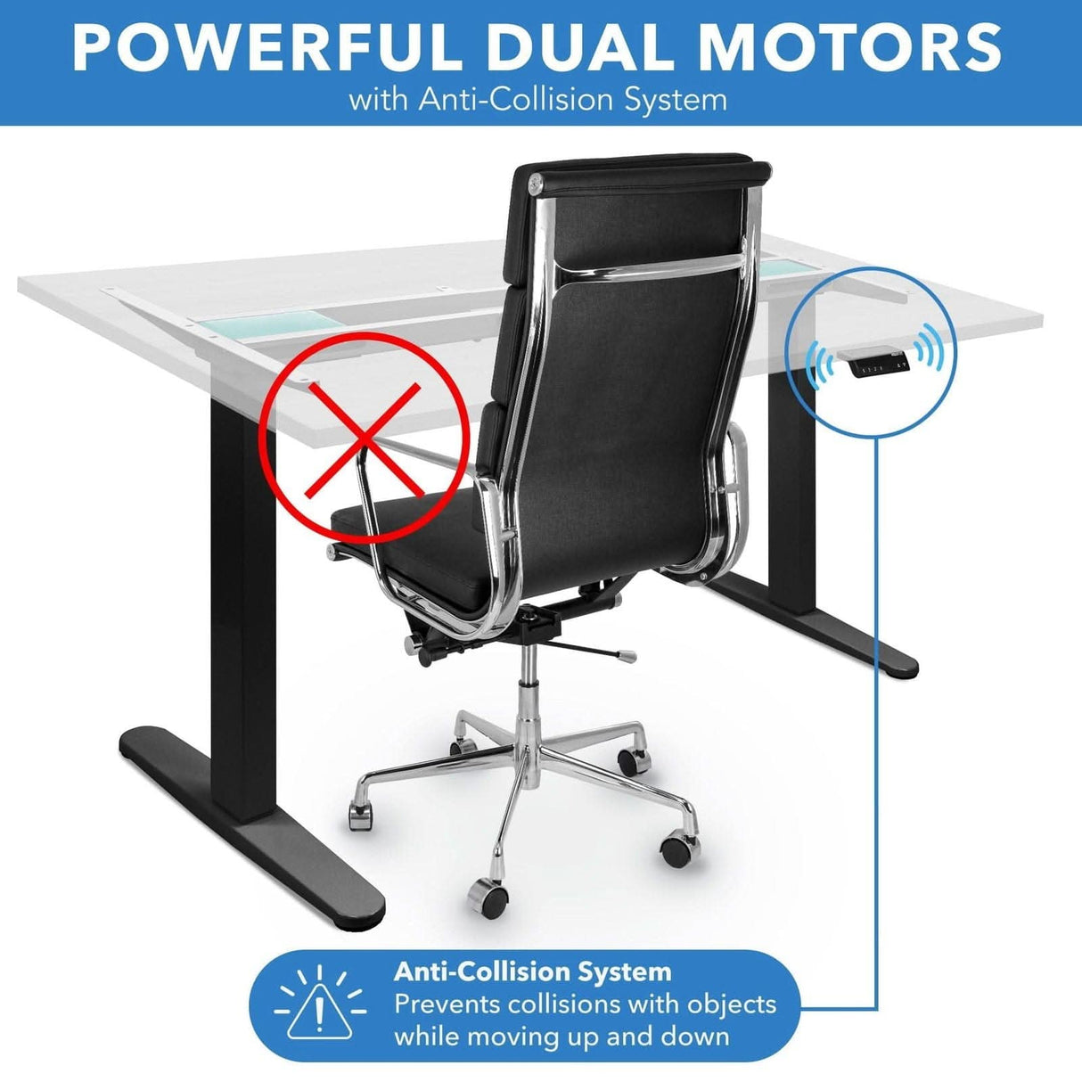 Dual Motor Electric Standing Desk with 48" Tabletop White Standing Desk - Dual Motor Electric Standing Desk with 48" Tabletop - Black Base - Mount-It! - MI-18120