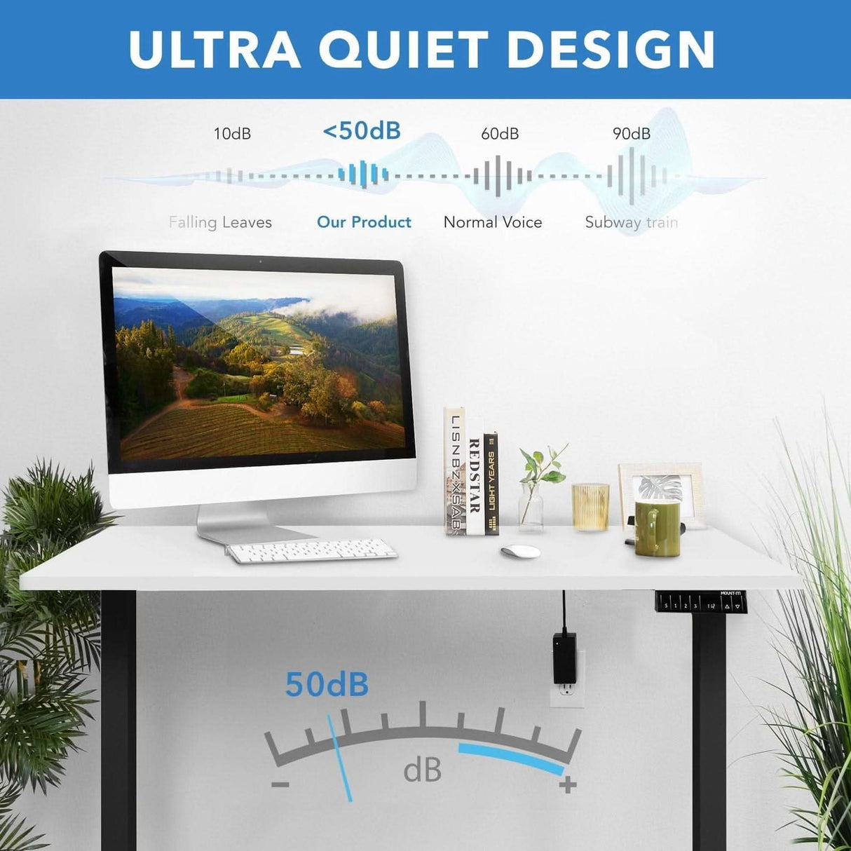 Dual Motor Electric Standing Desk with 48" Tabletop White Standing Desk - Dual Motor Electric Standing Desk with 48" Tabletop - Black Base - Mount-It! - MI-18120