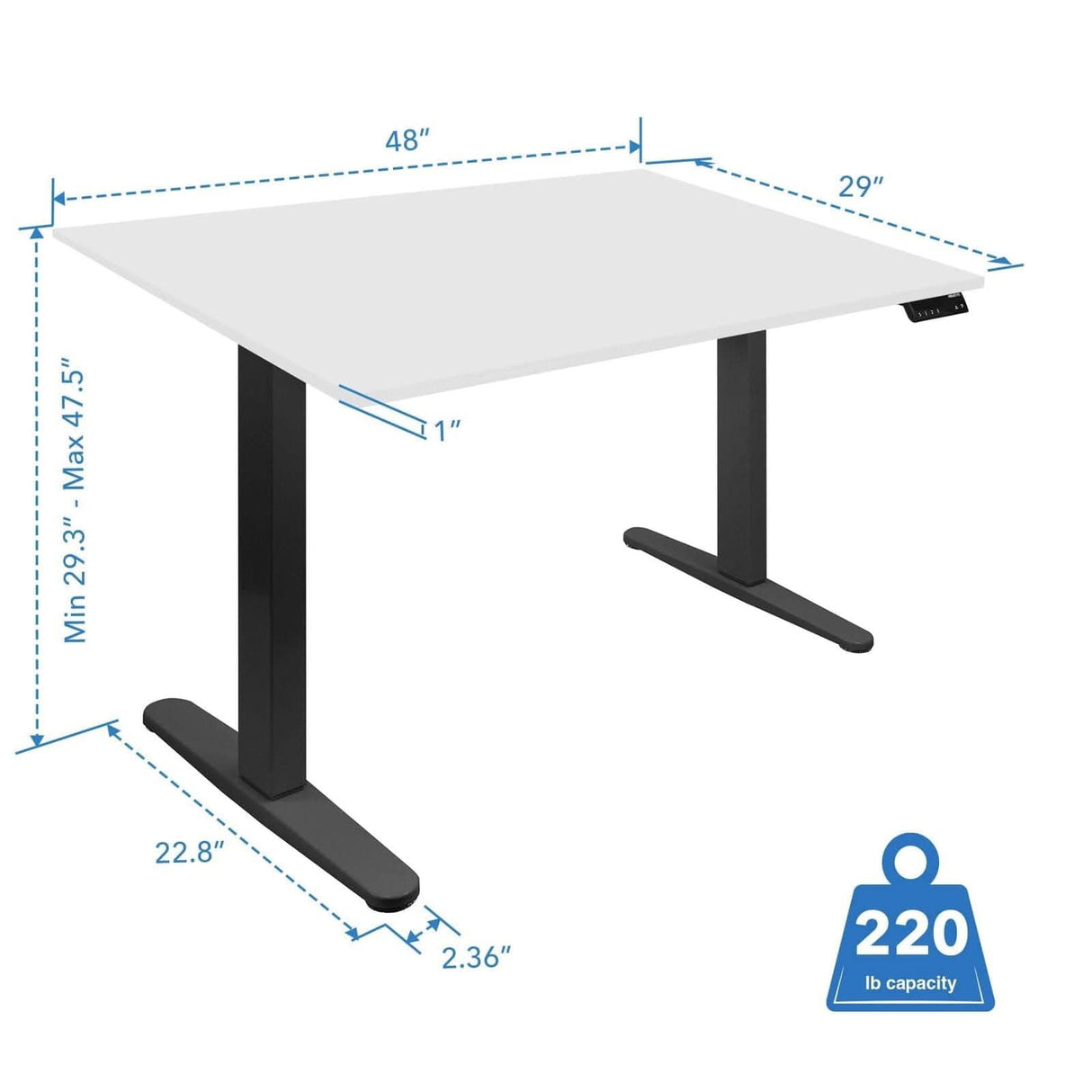 Dual Motor Electric Standing Desk with 48" Tabletop White Standing Desk - Dual Motor Electric Standing Desk with 48" Tabletop - Black Base - Mount-It! - MI-18120