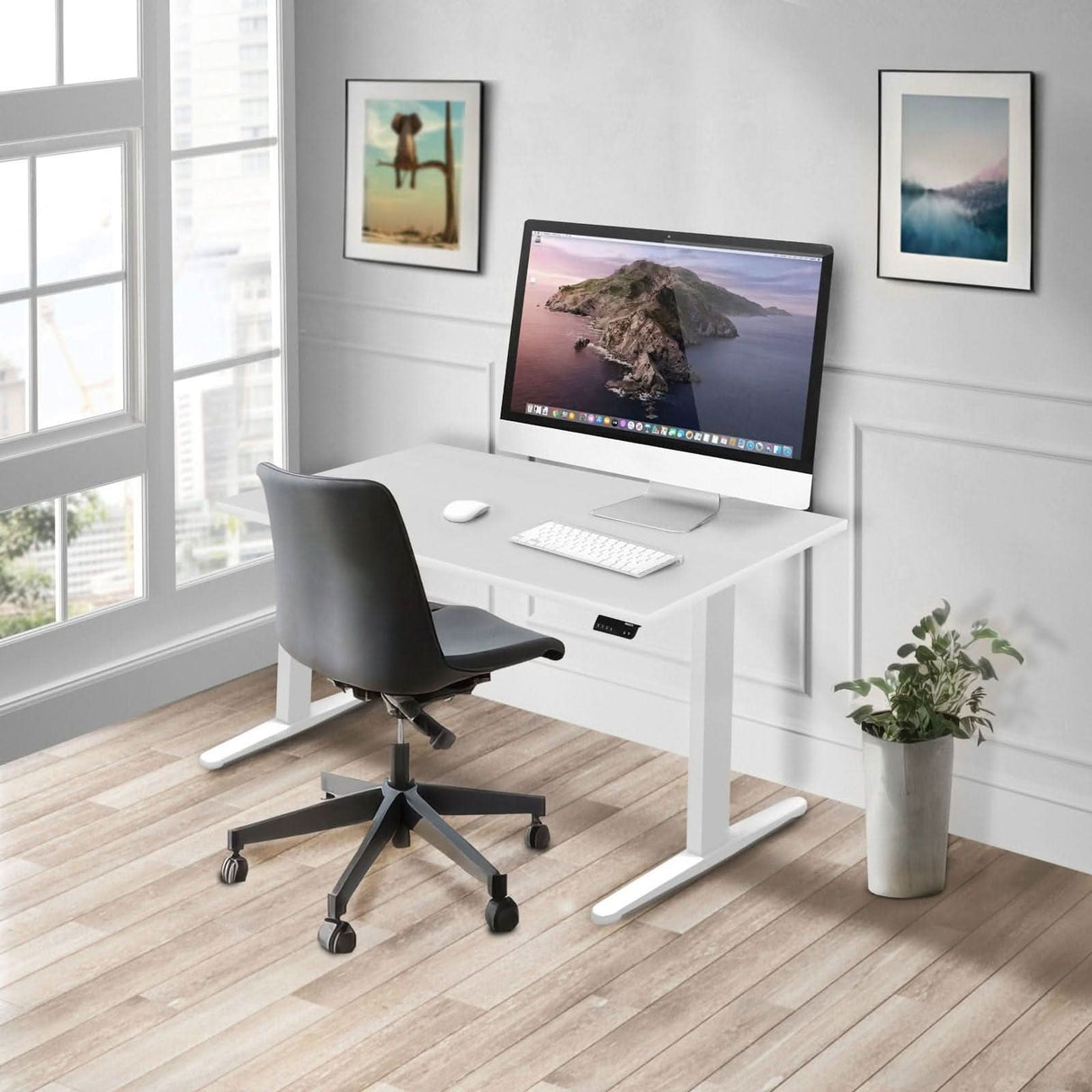 Dual Motor Electric Standing Desk with 48" Tabletop White Standing Desk - Dual Motor Electric Standing Desk with 48" Tabletop - White Base - Mount-It! - MI-18119
