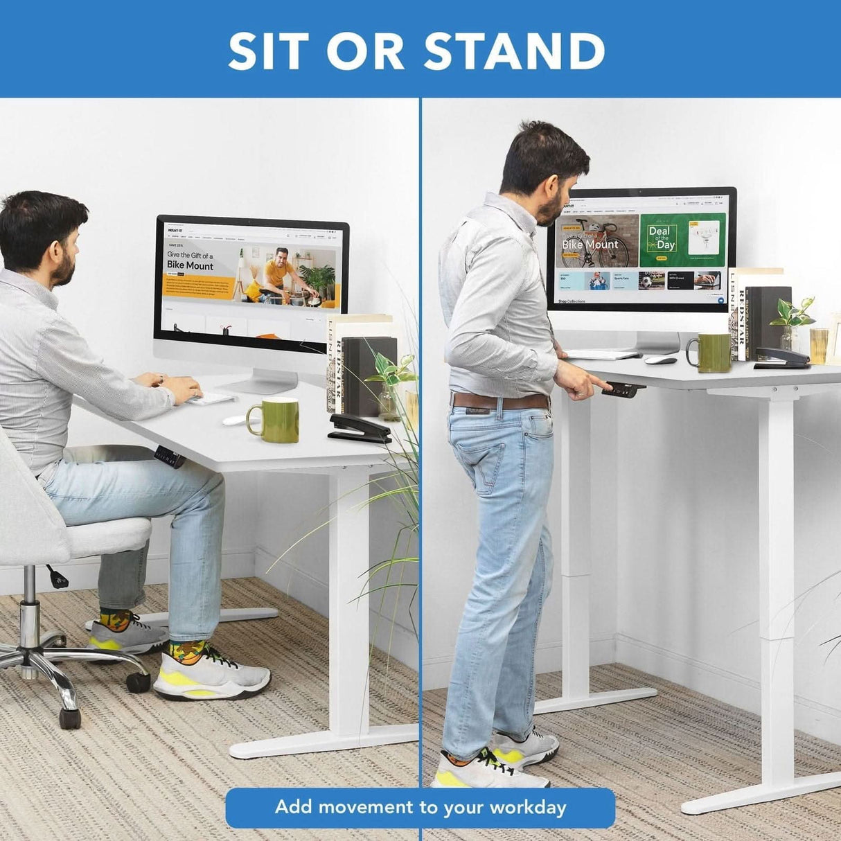 Dual Motor Electric Standing Desk with 48" Tabletop White Standing Desk - Dual Motor Electric Standing Desk with 48" Tabletop - White Base - Mount-It! - MI-18119