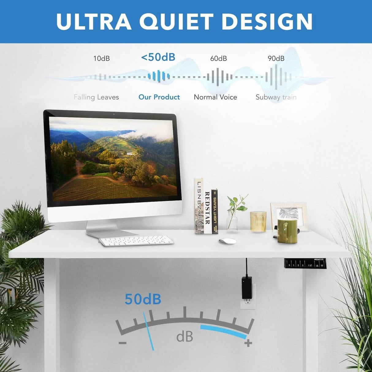 Dual Motor Electric Standing Desk with 48" Tabletop White Standing Desk - Dual Motor Electric Standing Desk with 48" Tabletop - White Base - Mount-It! - MI-18119