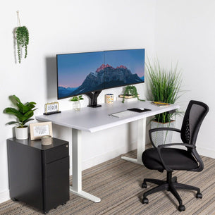 White Standing Desk - Dual Motor Electric Standing Desk with 60" Tabletop - White Base - Mount-It! - MI-18123 White Standing Desk - Dual Motor Electric Standing Desk with 60" Tabletop - White Base - Mount-It! - MI-18123