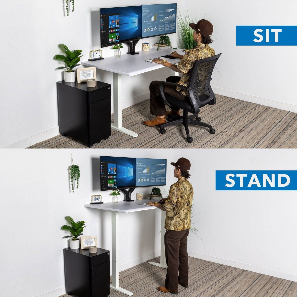 Dual Motor Electric Standing Desk with 60" Tabletop - White Base White Standing Desk - Dual Motor Electric Standing Desk with 60" Tabletop - White Base - Mount-It! - MI-18123