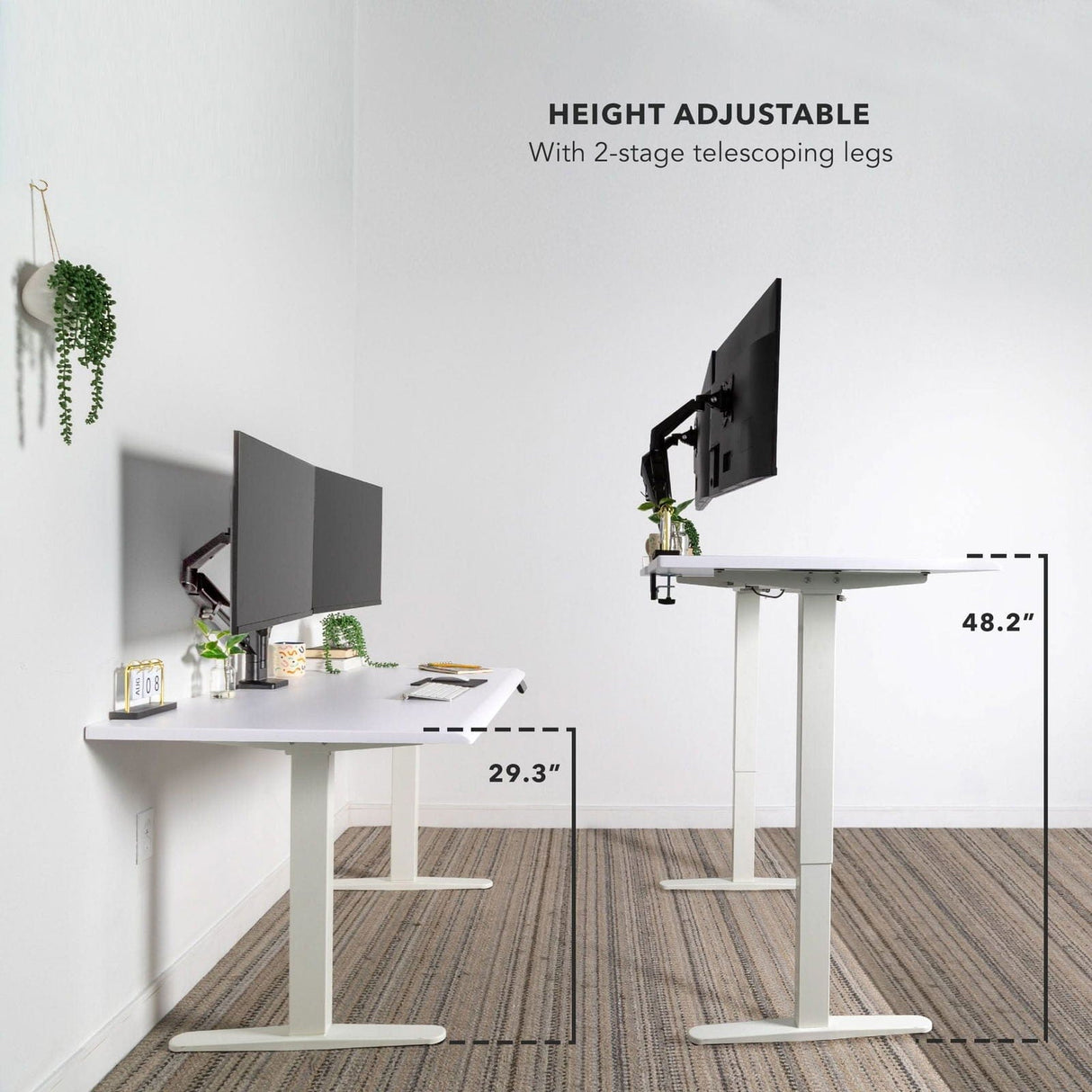 Dual Motor Electric Standing Desk with 60" Tabletop - White Base White Standing Desk - Dual Motor Electric Standing Desk with 60" Tabletop - White Base - Mount-It! - MI-18123