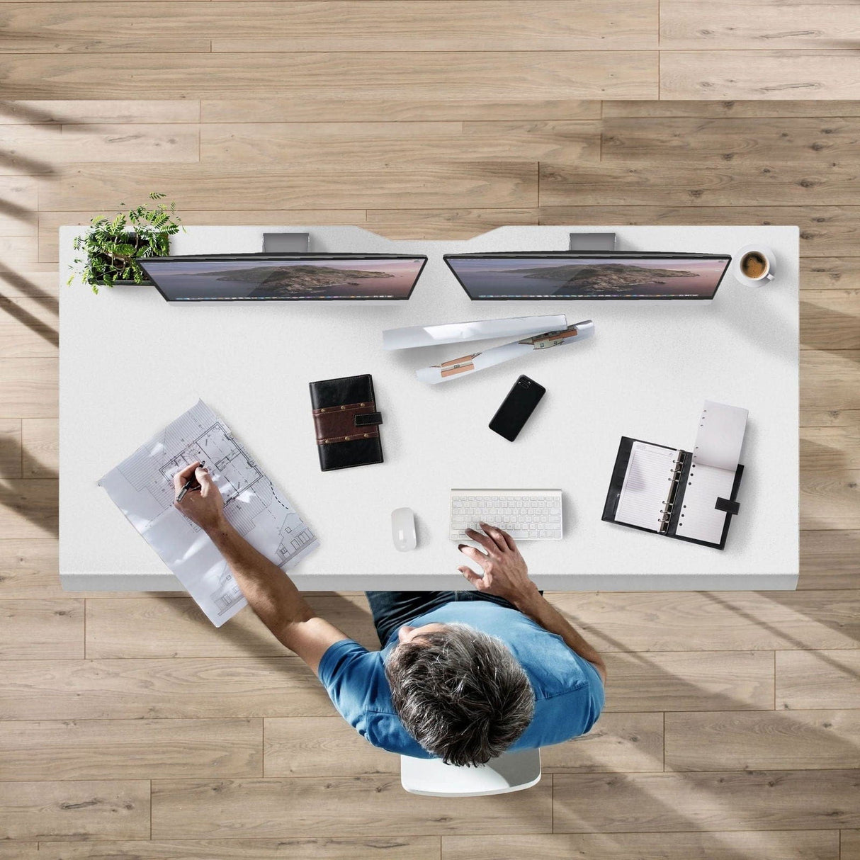 Dual Motor Electric Standing Desk with 60" Tabletop - White Base White Standing Desk - Dual Motor Electric Standing Desk with 60" Tabletop - White Base - Mount-It! - MI-18123