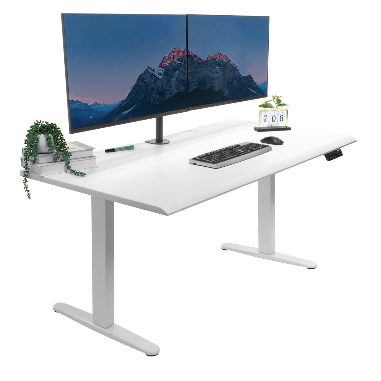 Dual Motor Electric Standing Desk with 60" Tabletop - White Base White Standing Desk - Dual Motor Electric Standing Desk with 60" Tabletop - White Base - Mount-It! - MI-18123