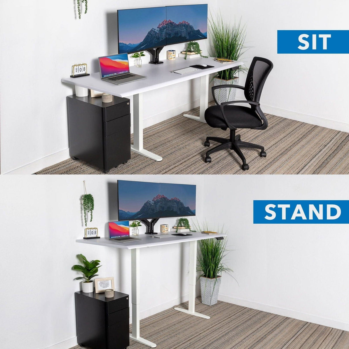 Dual Motor Electric Standing Desk with 72" Tabletop - White Base White Standing Desk - Dual Motor Electric Standing Desk with 72" Tabletop - White Base - Mount-It! - MI-18124